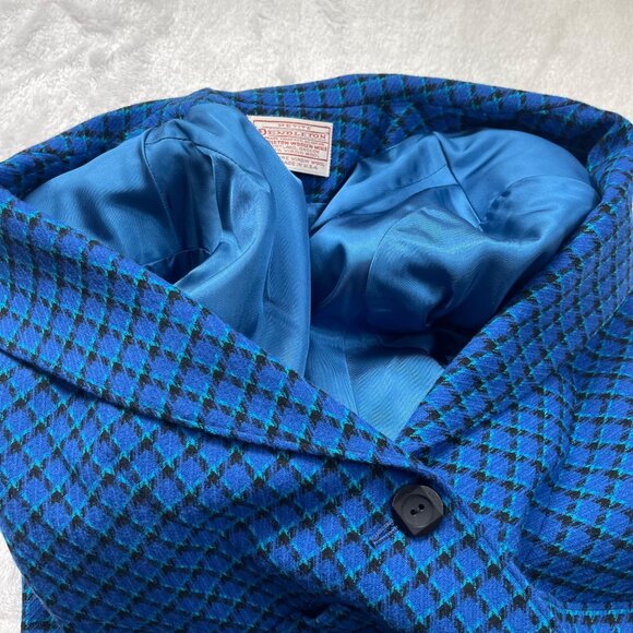 Vintage Pendleton Houndstooth Wool Skirt Suit Set USA Women's PETITE 4 Blue FLAW - Picture 9 of 16